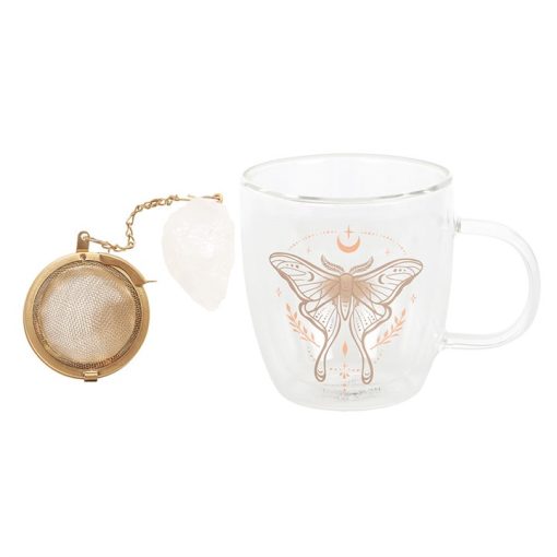 Luna Moth Double Walled Glass Mug with Crystal Tea Infuser - Image 5