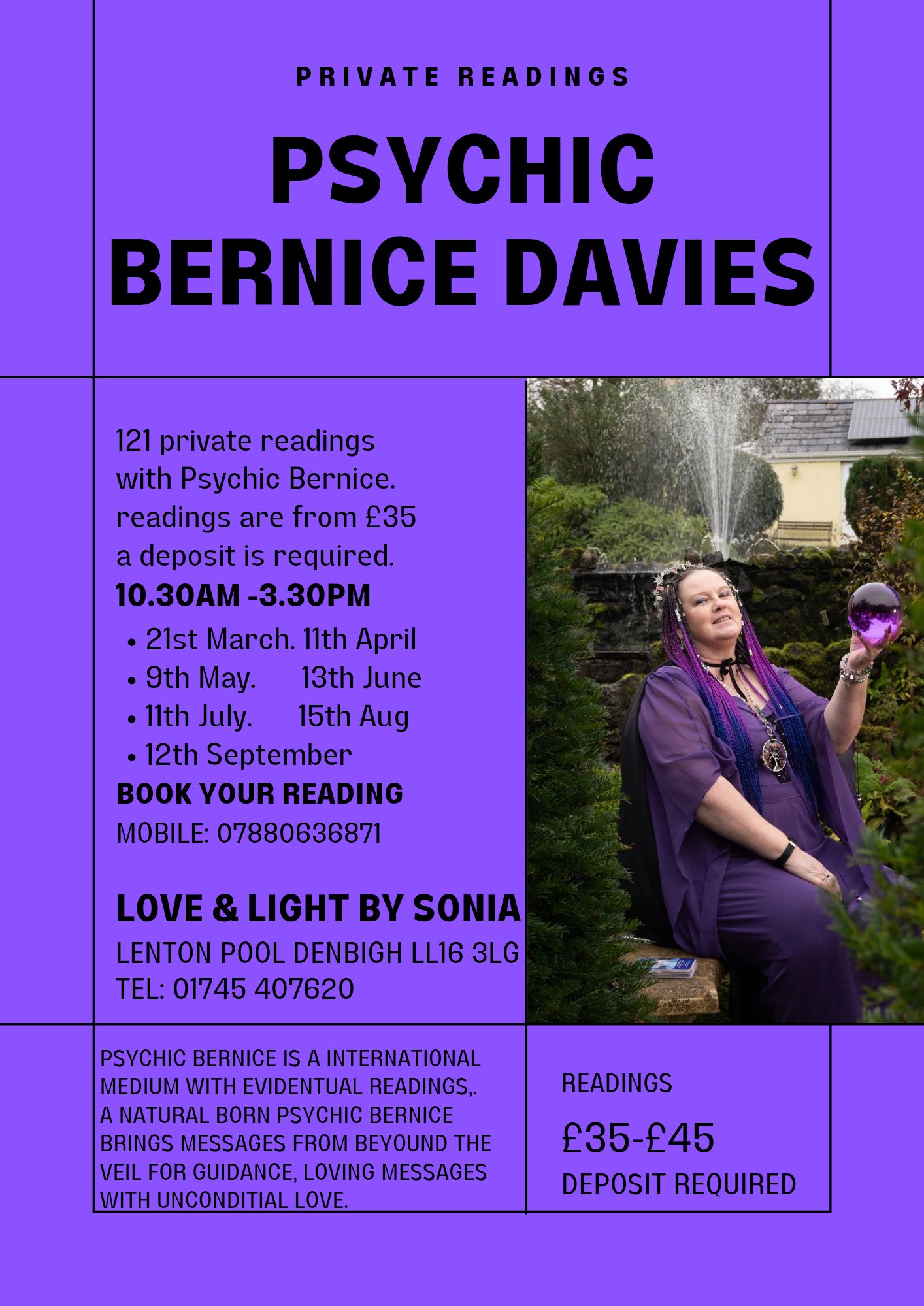 1-2-1 Private Readings with Psychic Medium Bernice Davies